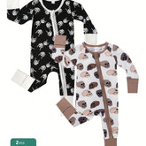 2pcs Bamboo Fiber baby onesies with cool claw skull print, double-sided zipper and matching pants - casual, all-season, machine washable - cute Halloween designs for babies, Bamboo Fiber baby clothes, great for the outdoors