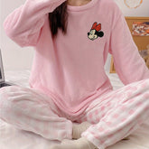 Winter Warm Fleece Pajama Set, Cute Mickey Mouse and Stitch Pattern Sleepwear, ' Style Home Outfit -, Winter Pajamas For Women, Pajama Sets Women Winter, Pajamas Winter Woman