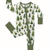 Christmas Baby Romper Bamboo Fiber Christmas Tree Forest Baby Romper | Double-Headed Zipper, Footed, Loose Fit, High Elasticity, Crew Neck - All-Season Comfort, Sleepwear, Newborn Clothing, Cozy Babywear, Perfect for Outdoor