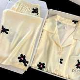 Pajamas 's spring and autumn ice Silky long-sleeved trousers summer new home clothes, for Teenager, Loungewear Outfit, Bedtime Clothing, Long Sleeve Pajamas, Breathable Sleepwear, Soft Material, Cozy Nightwear, Matching Pajamas, Home Lounging