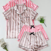 Two Sets of Youth Solid Color Striped Shorts and Short Sleeve Pajama Set, for Teenager