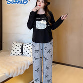 2pcs Sanrio Genuine Authorization, for Hello Kitty Cartoon Loungewear Set, Spring And Autumn Long-sleeved Loose Set, for Hello Kitty Sweet, Bow Lace Pajama Set, The Best Gift For Friends And Girlfriends
