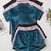 Ladies' Satin Plain Elegant Home Pajama Set