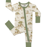 Bamboo Fiber Baby Bodysuit - Soft Stretchy Full-Zip Long Sleeve Romper with Forest Mushroom & Bamboo Fiber Print, Snap-Free Diaper Change, All-Season Beige-Friendly Outfit for & (Machine Washable) - &