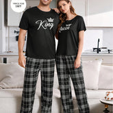 Couple'S Matching Pajamas Set - His & Hers - King & Queen Crown & Lettering - Soft Winter Sleepwear - Couples Costume Party Outfit - Easy-Care Machine Washable - Anniversary Valentine'S Gift for Couples - Couple'S Sleepwear Set