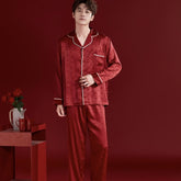 Christmas Love Heart Men's Pajamas Couple Set, Autumn-Winter Wedding Style Long Sleeve and Pants Set