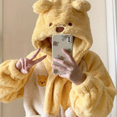 Disney, Winnie The Pooh Pajamas Set, Comfortable To Wear, New Autumn And Winter Cartoon Women'S Coral Fleece, Thickened, Cute Puff Sleeve Nightgown, Pajamas Set, Nightgown, Home Clothes, Unisex Nightgown, Warm Winter Nightgown.