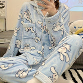 2pcs Sanrio Licensed Yu Gu Dog Pajama Sets - Cute Cartoon Winter & Autumn Thick Coral Fleece Pajamas with V-Neck & Long Sleeve, Cozy Full-Length Pajama Set for Teens, Birthday & Christmas Gifts (Sanrio Fans) - Home Wear Sleepwear, Loungewear Outfit