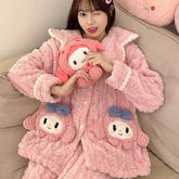 Authorized Sanlio Nightwear 's Winter Thickened Velvet Autumn Winter Warm Home Clothing Set, for Teenager, Cozy Loungewear, Winter Sleepwear, Round Neck Design, Casual Sleepwear, Durable Sleepwear, Soft Velvet Feel, Pajama Set, Loungewear Outfit