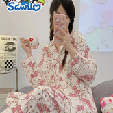 2pcs Sanrio Genuine Authorization, Hello Kitty Cartoon Pajama Set, Spring And Autumn Long-sleeved Set, Long-sleeved Sweet Cartoon Loungewear, Thin Pajama Set, A Must-have Choice for Valentine's Day Gifts for Girlfriends And Family