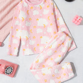 Girls' cartoon printed plush top with two pieces of Fleece pants, girls' autumn and winter suit