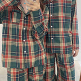 Christmas Couple's Long Sleeve Vintage Plaid Print Pajama Set Open Front Button-Up Top and Pants