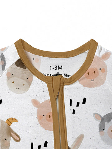 Baby Onesie Bamboo Fiber Fabric Baby Boy and Girl Gift Animal Print Double Zipper Easy To Wear Soft and Comfortable