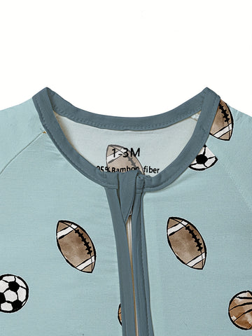 Baby Bamboo Fiber Onesie - Soft & Stretchy Zip-Up Footed Bodysuit with Soccer, Basketball & Prints - to 12 Months Boys & Girls Sportswear - Machine Washable All-Season Baby Clothing Gift (Bamboo Fiber Baby Outfit)