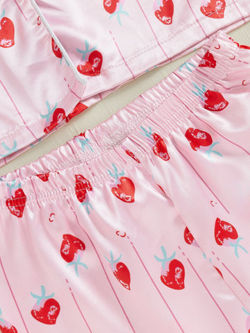 Little Girl Valentines Day Pajama Set Heart Print Long Sleeve Button-up Tops Long Pants 2pcs Sleepwear Outfit