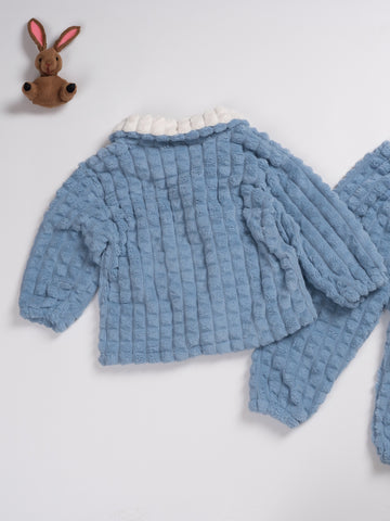 Boys' 2pcs Fall\u002FWinter Pajama Set, Casual Lapel Collar Knit Polyester Sleepwear with Alphabet Pattern, Thick Fleece-Lined with Pockets and Buttons, Regular Fit