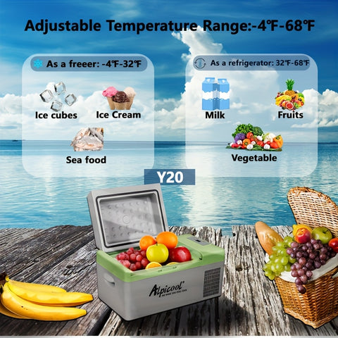 Alpicool 21Quart Y Series Portable Refrigerator, Mini Refrigerator Ice Maker, Fast Cooling Portable Freezer (-4℉ to 68℉), 12\u002F24V DC And 100-240V AC, for Outdoor, Camping, RV, Truck, Boat, Gifts for Men