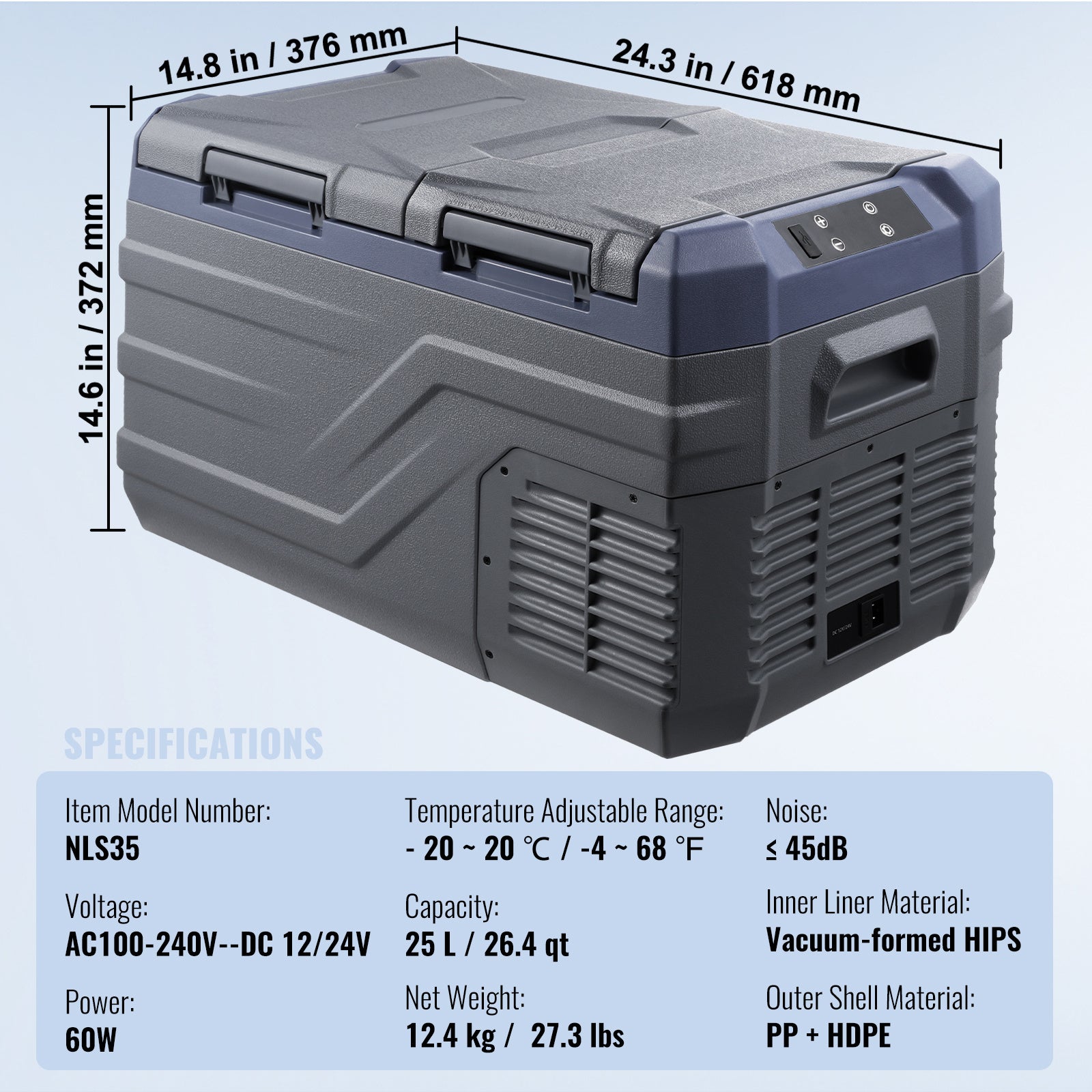 VEVOR Portable Car Refrigerator Freezer Compressor 25\u002F32\u002F40 L Dual Zone for Car Home