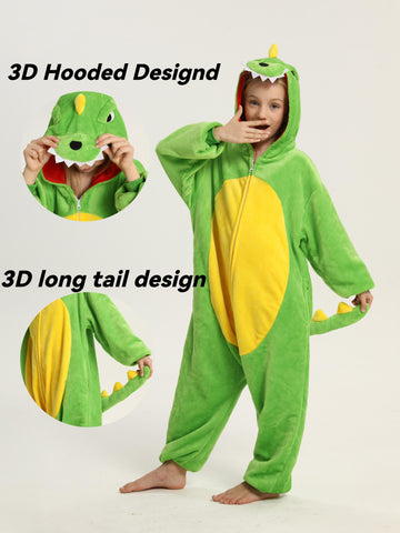 Unisex ' Animal Theme Onesie Pajamas - & Soft Flannel Hooded, Halloween Cosplay Costume, Winter Homewear, Sleepwear (5-14Y)