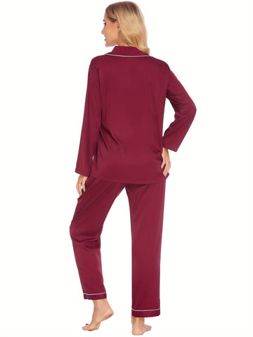 Couples Matching Pajamas Silky Long Sleeve Sleepwear Satin Soft Button Down Loungewear Pjs Set S-XXL   Pajama Set  2 Piece Lounge Set Tops and long Soft Sleepwear Chest Pocket   matching pajama pants set for couples gift for Valentine's Day