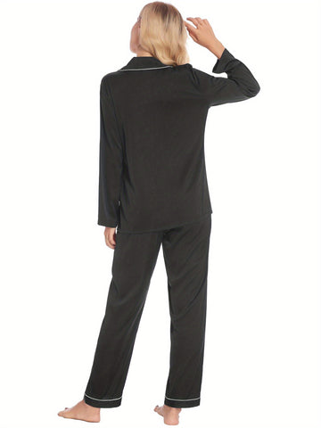 Couples Matching Pajamas Silky Long Sleeve Sleepwear Satin Soft Button Down Loungewear Pjs Set S-XXL   Pajama Set  2 Piece Lounge Set Tops and long Soft Sleepwear Chest Pocket   matching pajama pants set for couples gift for Valentine's Day