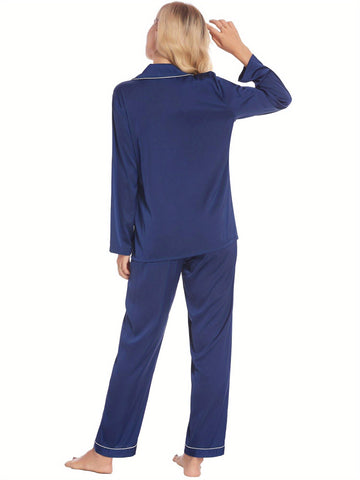 Couples Matching Pajamas Silky Long Sleeve Sleepwear Satin Soft Button Down Loungewear Pjs Set S-XXL   Pajama Set  2 Piece Lounge Set Tops and long Soft Sleepwear Chest Pocket   matching pajama pants set for couples gift for Valentine's Day