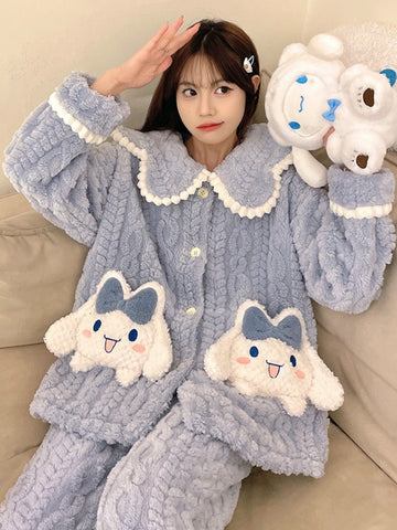 Sanlio Nightwear Teenager'S Winter Thickened Velvet Autumn Winter Warm Home Clothing Set, Cozy Nightwear, Winter Pajamas, Casual Sleepwear, Cute Pajama Set, Warm Fabric, Plush Material, Sleepwear Combo, Matching Pajamas, Teens Clothing, ' Sleepwear