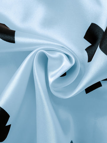 Cute Bow Print Sleepwear For Spring And Autumn, Comfortable Cardigan With Collar, Long Sleeved Top, Long Pants, Sizes 130-160, Medium To Large Children'S And Girls' Set, Home Wear