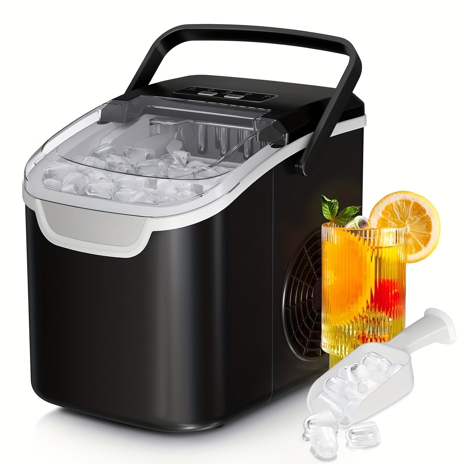KNDKO 4 Liter Compact Mini Fridge\u002F 26 Lbs Per Day-Ice Maker, Car Refrigerator, Featuring Adjustable Glass Shelves- Perfect Choice for Car, Bedrooms, Kitchen, & Apartments! Black And White!, Mini Refrigerador, Kitchen Storage, Sleek Design, Durable Co