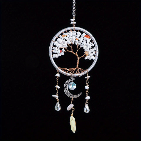 1pc Tree of Life White Stone Hanging Ornament with Moon and Crescent Charms, Energy Healing Car Pendant, Rearview Mirror Decor, Home & Window Decoration, Christmas Gift