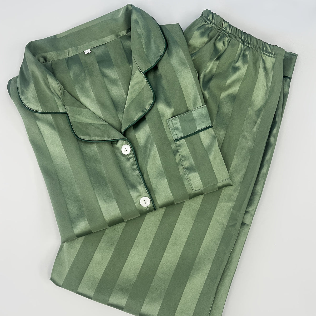 Women'S Classic Button Satin Pajama Set Long Sleeve Lounge Set