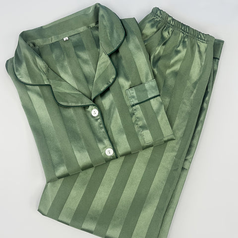 Women'S Classic Button Satin Pajama Set Long Sleeve Lounge Set