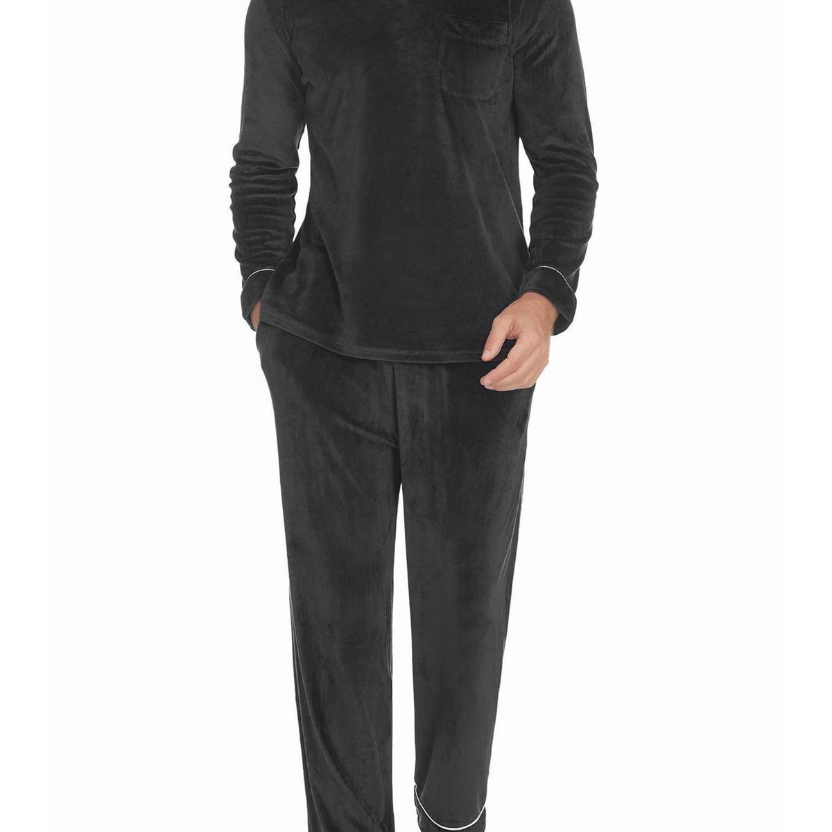 ELESOL Unisex Velvet Pajama Set, Casual V-Neck Long Sleeve Knit Fabric Sleepwear, Polyester & Spandex Blend, Solid Color Loungewear with Pockets, for Fall\u002FWinter