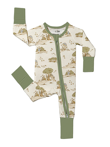 Bamboo Fiber Baby Bodysuit - Soft Stretchy Full-Zip Long Sleeve Romper with Forest Mushroom & Bamboo Fiber Print, Snap-Free Diaper Change, All-Season Beige-Friendly Outfit for & (Machine Washable) - &