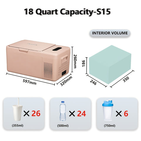 Alpicool S15 Portable Freezer, 12 Volt Refrigerator, 18 Quart (16.8 Liter) Fast Cooling 12V Car Fridge, Pink Car Cooler, 12\u002F24V DC and 100-240V AC for Outdoor, Camping, RV, Truck, Boat