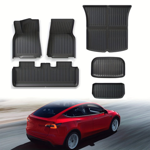 Floor Mats for Tesla for Model Y 2024 2023 2022 2021 TPE All Weather Protection Floor Mats Set (6pcs), Fit Cargo Liner Cargo Trunk Accessories, Heavy Duty Accessories, Black