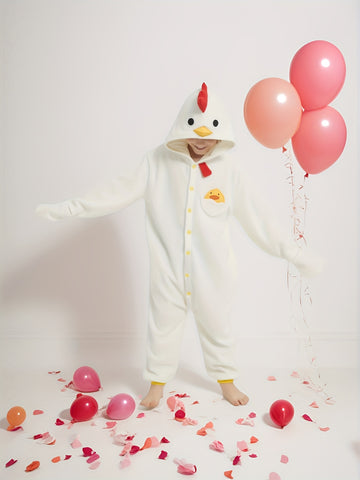 Boys' Rooster Pajamas - Hooded Long Sleeve Thick Fleece-Lined Winter Sleepwear with Details, Loose Fit Machine Washable Youngsters Party & Home Clothing for Autumn\u002FWinter, Boy Christmas Pajamas, Cozy Loungewear, Playful Design, Fleecelined Fabric