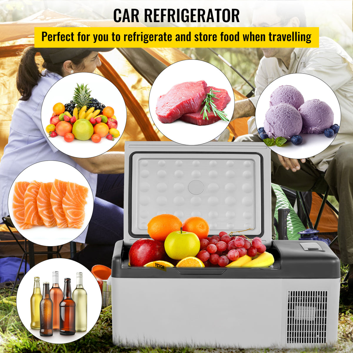 VEVOR Refrigerator 16 Qt, Portable Mini Car Fridge w\u002F -4℉-68℉ Cooling Range 110-240V AC Electric Compressor Cooler for Truck Vehicle RV Boat Outdoor & Home Use, Grey