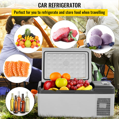 VEVOR Refrigerator 16 Qt, Portable Mini Car Fridge w\u002F -4℉-68℉ Cooling Range 110-240V AC Electric Compressor Cooler for Truck Vehicle RV Boat Outdoor & Home Use, Grey