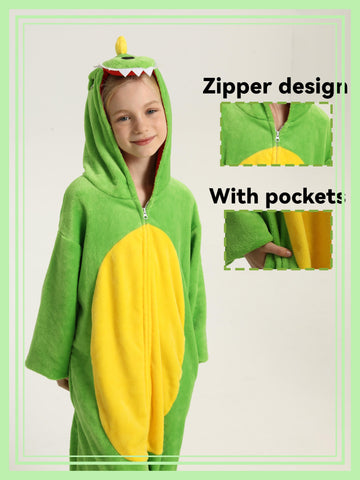 Unisex ' Animal Theme Onesie Pajamas - & Soft Flannel Hooded, Halloween Cosplay Costume, Winter Homewear, Sleepwear (5-14Y)