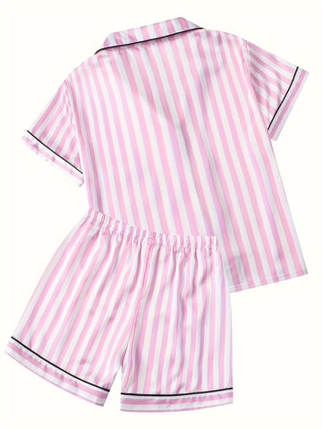 Girls' Pajamas Lapel Short-sleeved Shorts Home Set Summer Casual Pajamas
