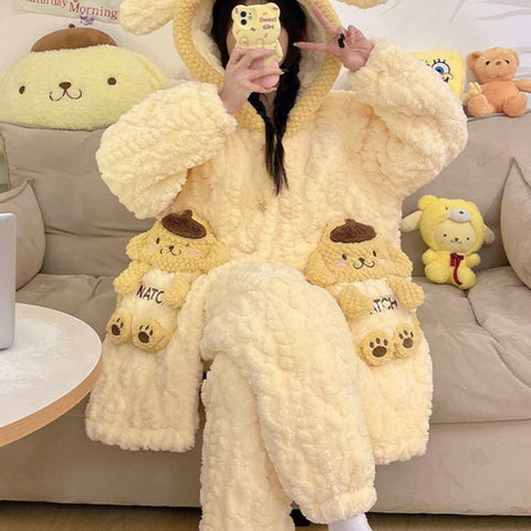 Pudding Dog Sleepwear Three Layer Thickened Melody Sleepwear Princess Home Clothes Winter Edition, Cozy Pajamas, Winter Pajamas, Princess Style, Cute Sleepwear, Warm Sleepwear, Thickened Fabric, Dog Sleepwear Set, For Teenager