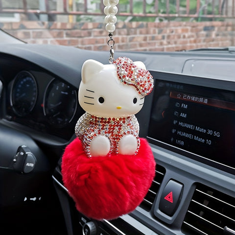 Hello Kitty Cat Pendant Charming Hello Kitty Cat Pendant with Jeweled Bow - Versatile Home Decor Accessory and Car Interior Set