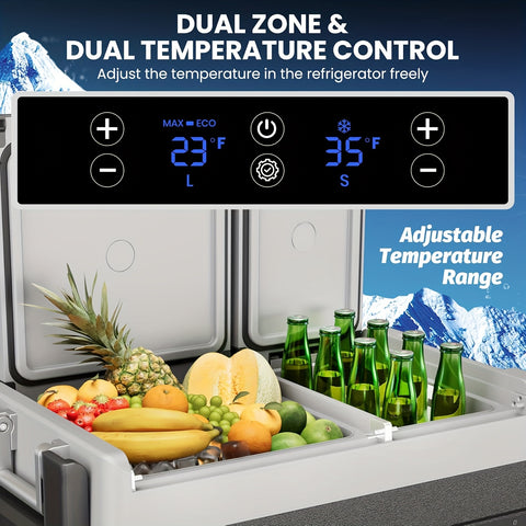 51 QT (48L) Portable Car Electric Cooler, 12V Refrigerator Fridge Freezer For Car, Dual Zone, -4F-68F, Wheels, AC\u002FDC Charger For Camping, Picnic, Travel, Road Trip, Black