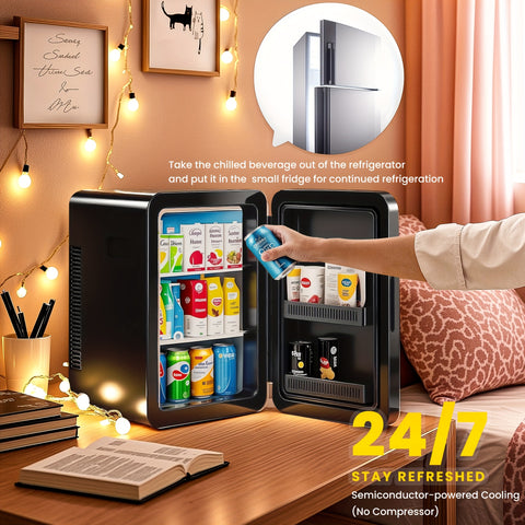 ADVWIN 15L\u002F22L(15.8QT\u002F23.3QT) Mini Fridge for Bedroom - Car, Office Desk & College Dorm Room - 12V Portable Cooler & Warmer for Food, Drinks, Skincare, Beauty & Makeup - AC\u002FDC Small Refrigerator with Glass Front