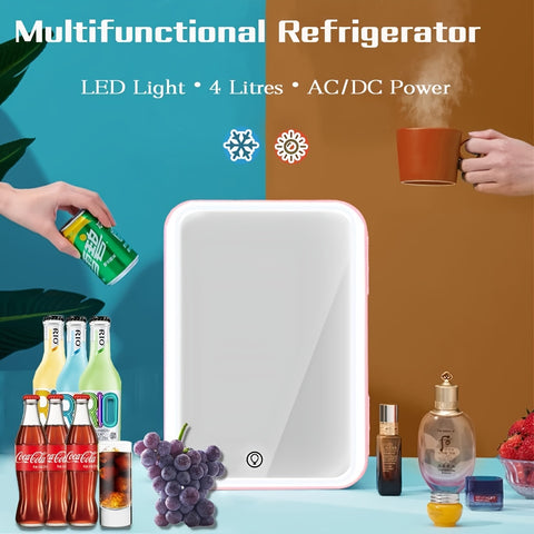 Mini Skincare Fridge 4 Liter\u002F6 Cans, Portable Cosmetic Fridges with Makeup Mirror, Cooler & Warmer, AC & DC, Semiconductor Refrigerator for Bedroom, Car, Office, Outdoor