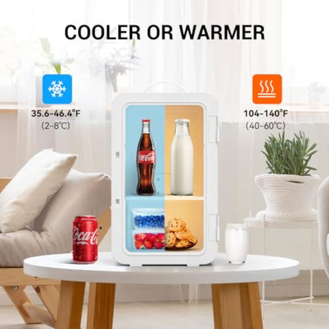 Compact Mini Fridge with 1.59gal\u002F8 Can Capacity - Portable Cooler and Warmer, 110V AC\u002F12V DC, Semiconductor Technology, for Bedroom, Office, Dorm, Car