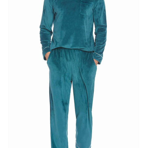 ELESOL Unisex Velvet Pajama Set, Casual V-Neck Long Sleeve Knit Fabric Sleepwear, Polyester & Spandex Blend, Solid Color Loungewear with Pockets, for Fall\u002FWinter