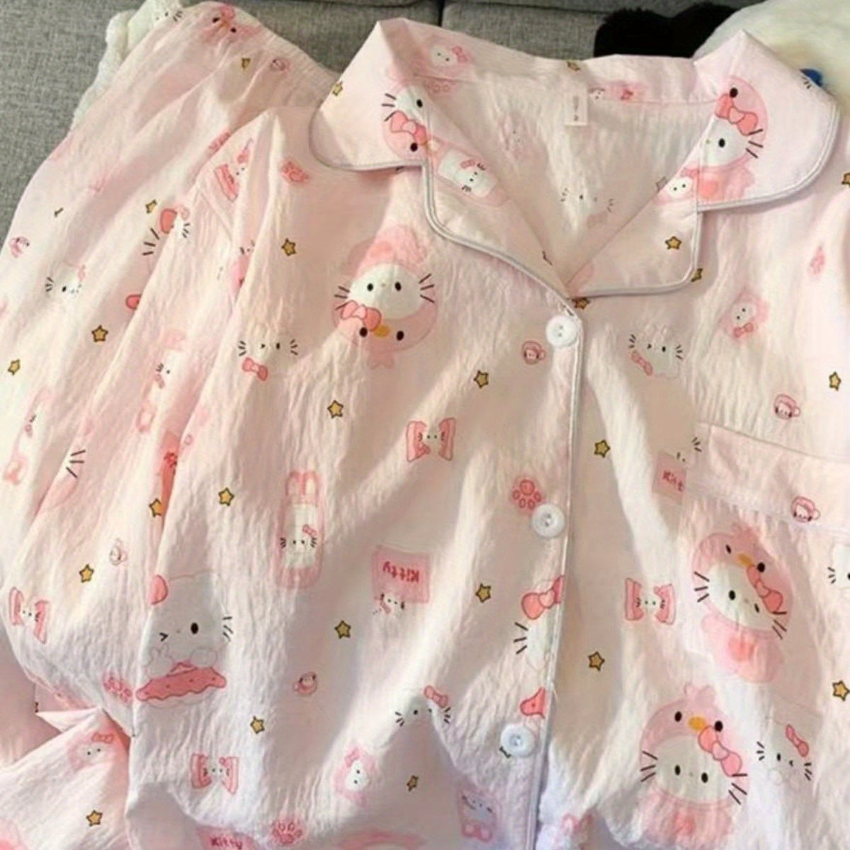 Y2K Trendy Pajamas Trendy Pink KT Cat Pajamas Women's Summer Shorts SetOpen Cardigan Fluffy Home Wear 25AW Christmas,  Summer Sleepwear, Playful Design, Quality Loungewear, Breathable Sleepwear, Women's Nightwear, Twopiece Pajamas, Young Women, Gift