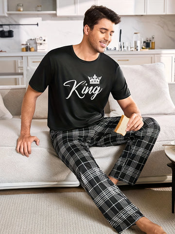 Couple'S Matching Pajamas Set - His & Hers - King & Queen Crown & Lettering - Soft Winter Sleepwear - Couples Costume Party Outfit - Easy-Care Machine Washable - Anniversary Valentine'S Gift for Couples - Couple'S Sleepwear Set